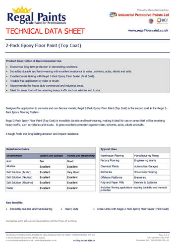 Two pack epoxy floor paint top coat
