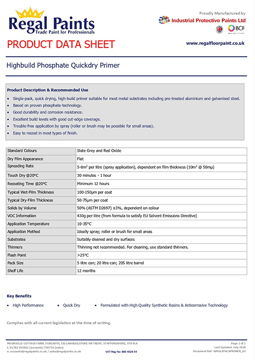 Highbuild Phosphate Quick Dry Primer