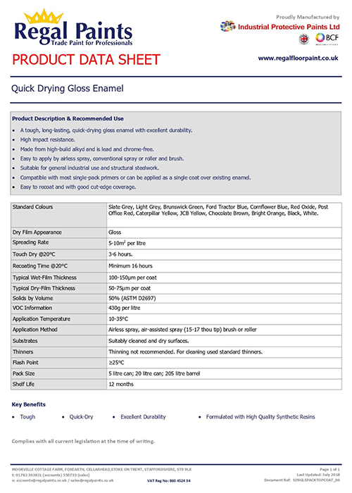 Data Sheets MSDS Sheets Regal Paints, Industrial Protective Paints Ltd