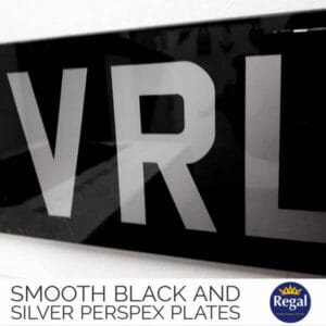 perspex black and silver vehicle registration plates