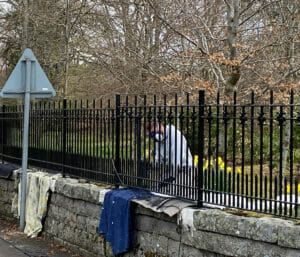 One coat black enamel to freshen up the Gates and railings at Balmoral Castle for the Queen's jubilee.