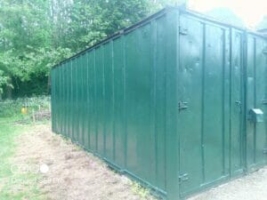 Painted skip with Brunswick Green container paint